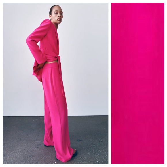 NWT. Zara Fuchsia Viscose Belted Tuxedo Jacket. Size M. - Picture 3 of 8